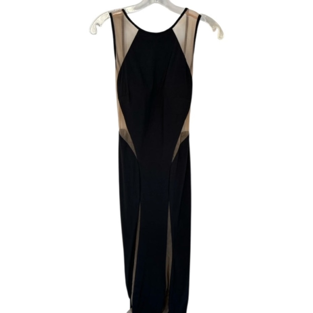 Jovani Size 4 Black & Nude Polyester Sleeveless Mesh Detail Low Back Gown